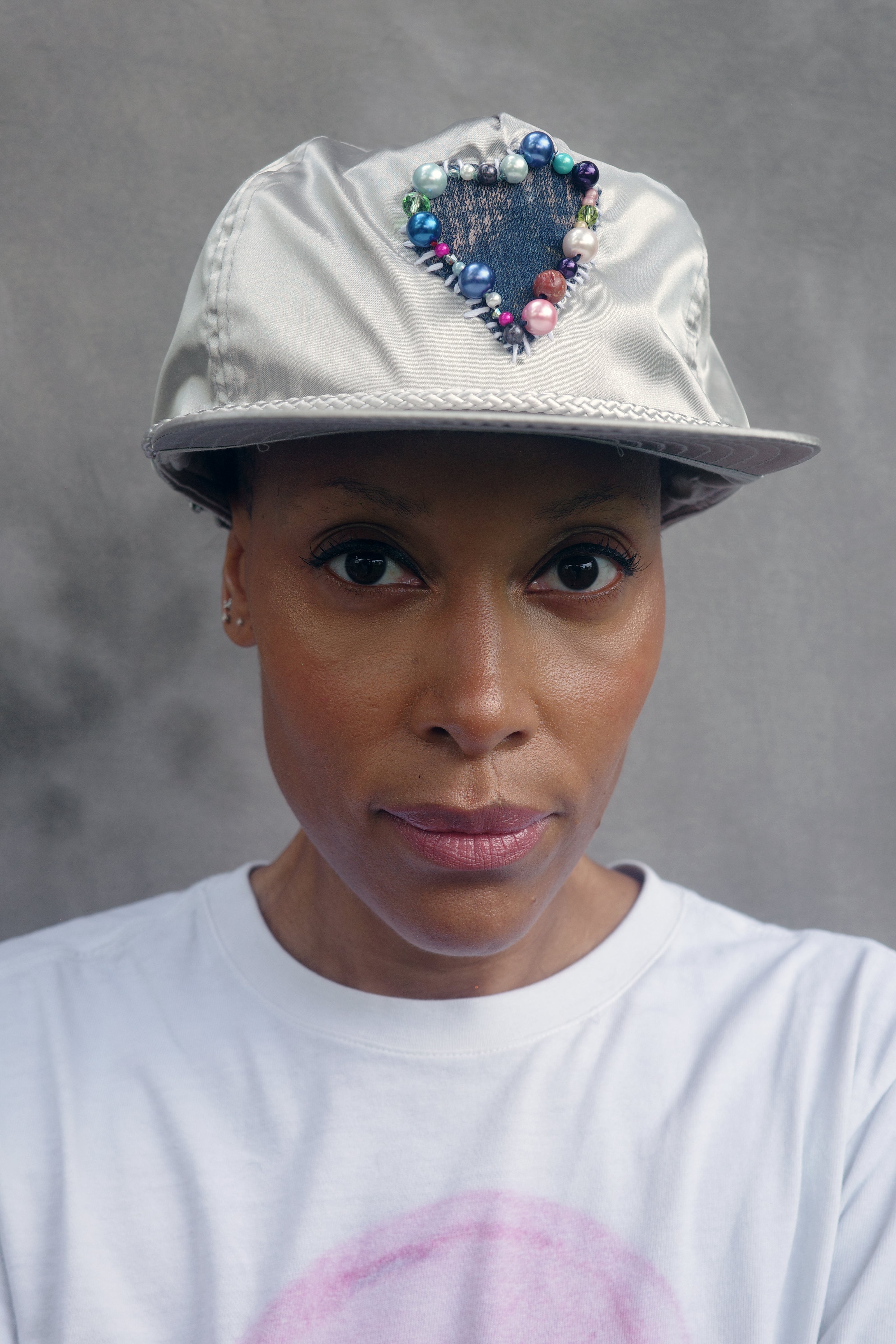 Metallic Hand Baseball Hat with hand painted Denim Heart.