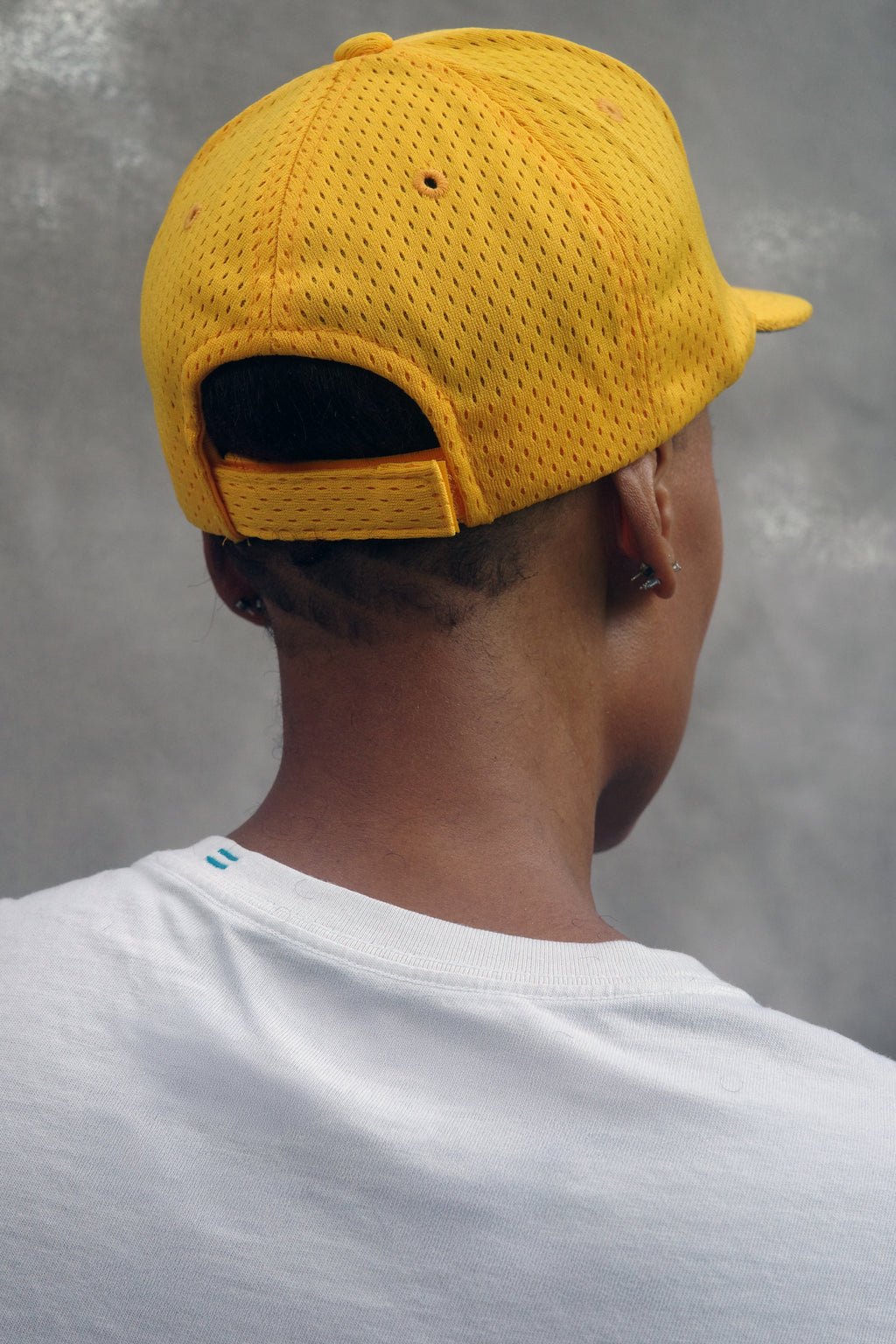 Yellow Birds Eye Mesh Baseball Hat with hand painted Denim Heart.
