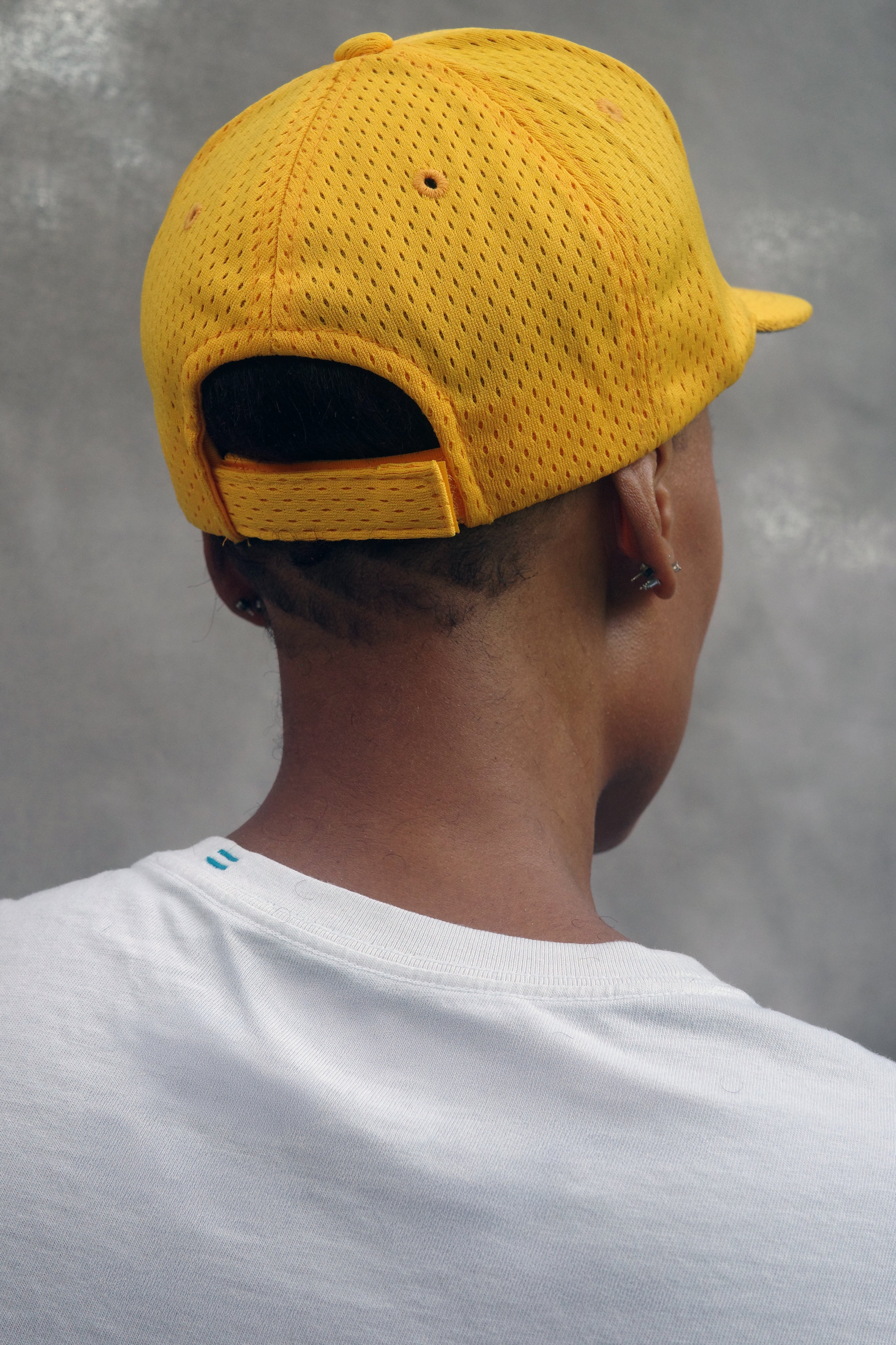 Yellow Birds Eye Mesh Baseball Hat with hand painted Denim Heart.