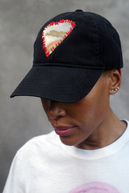 Black soft cotton Classic Baseball Hat with hand painted Denim Heart