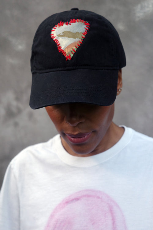 Black soft cotton Classic Baseball Hat with hand painted Denim Heart