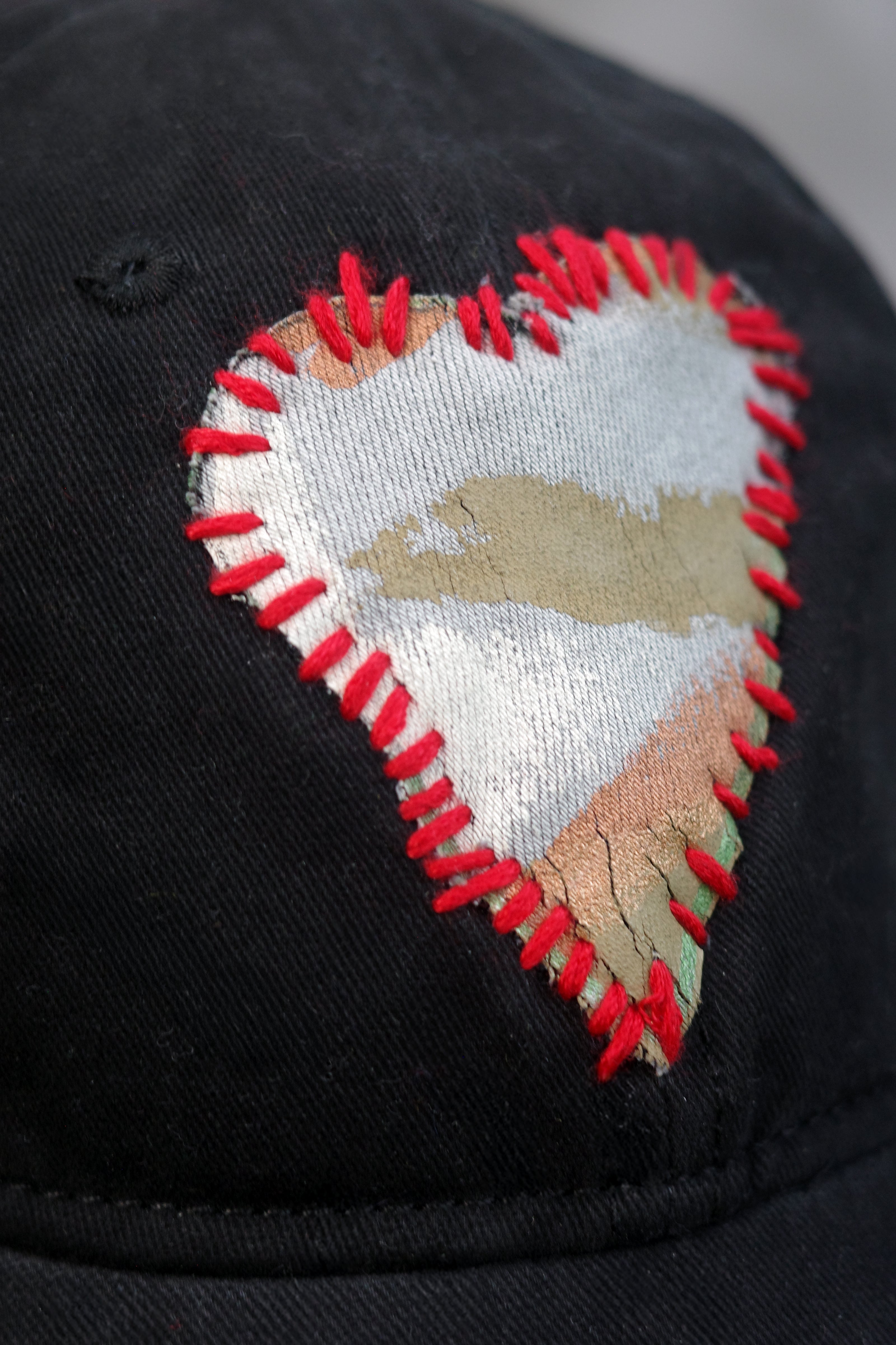 Black soft cotton Classic Baseball Hat with hand painted Denim Heart