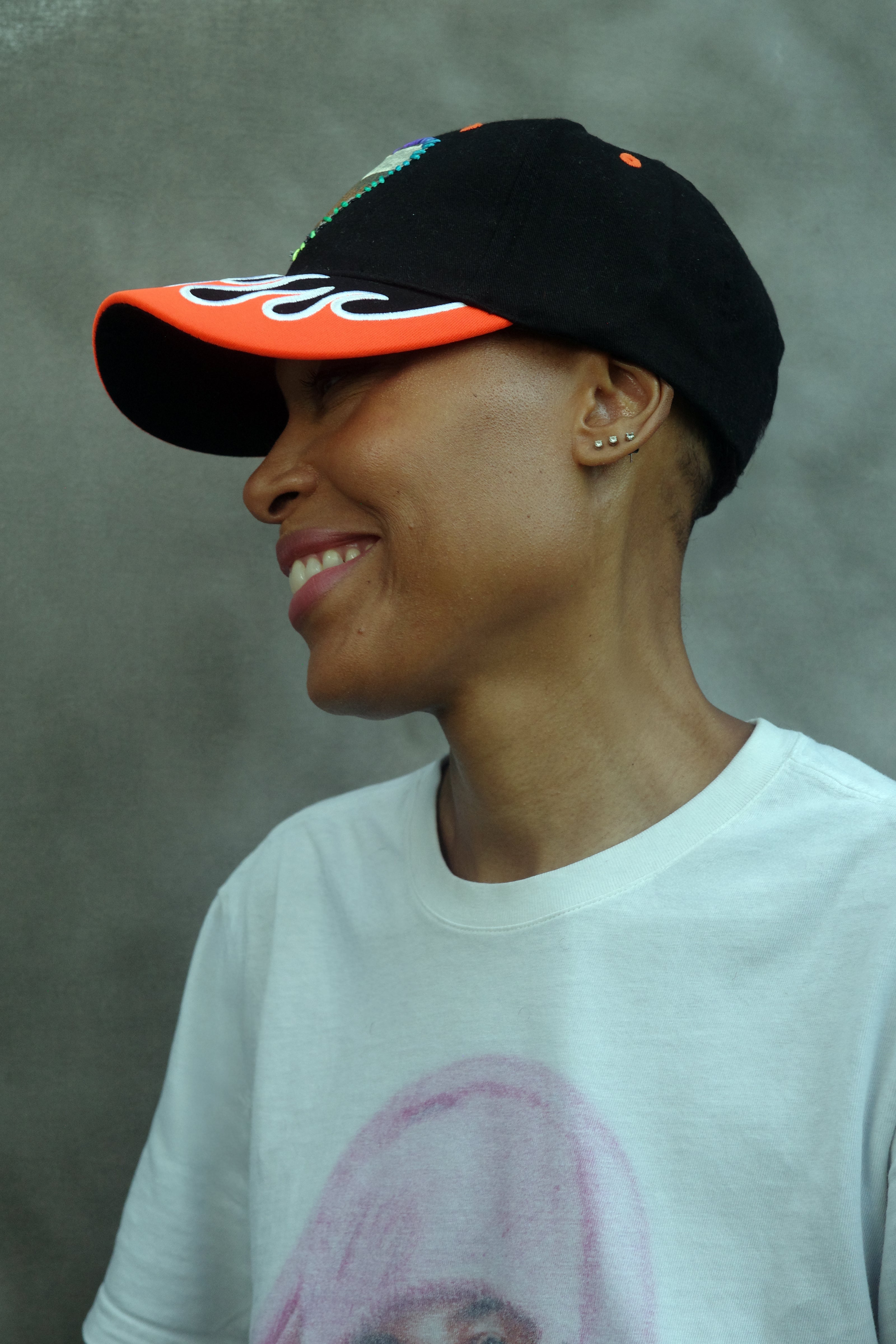 Orange Flame Baseball Hat with hand painted Denim Heart