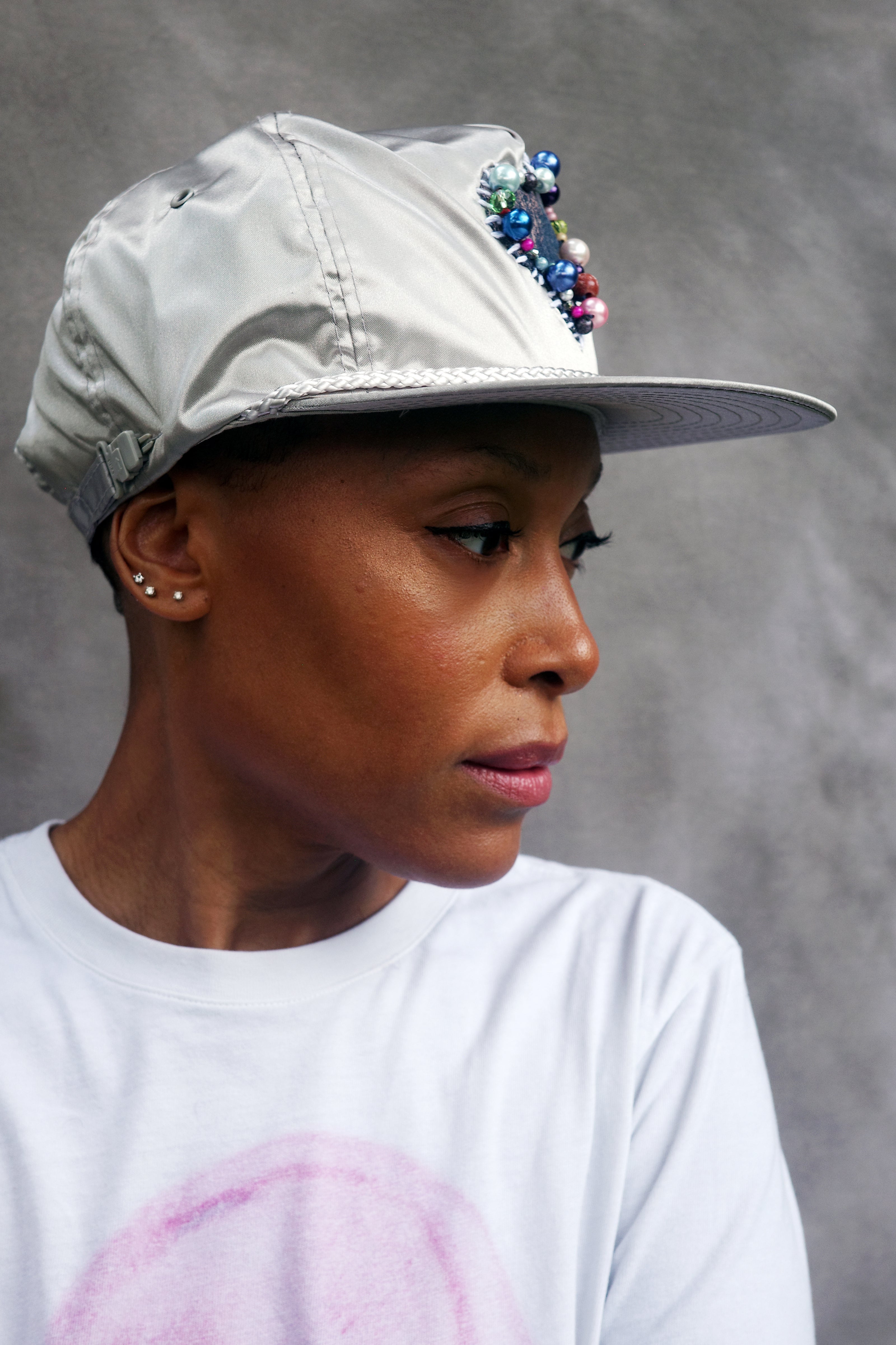 Metallic Hand Baseball Hat with hand painted Denim Heart.
